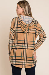 BOMBOM Women's Plaid Drawstring Long Sleeve Hoodie - Cozy & Stylish